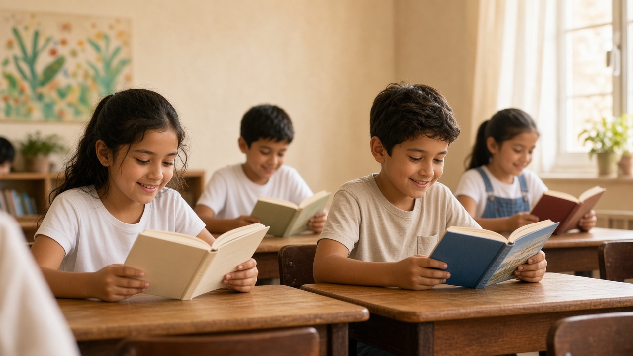 Niños leyendo libros en el aula